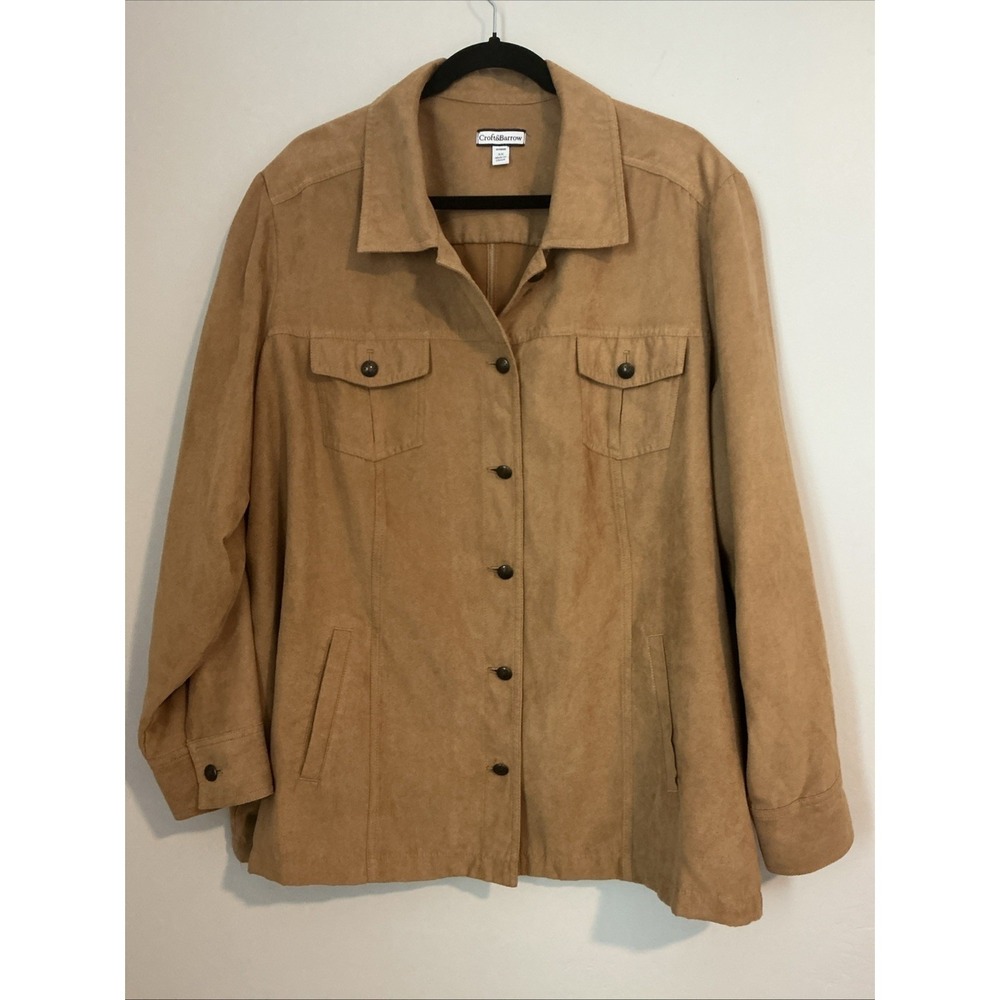 Croft & Barrow Tan Shirt‎ Jacket 3x Button Closure Long Sleeve Top Faux Suede